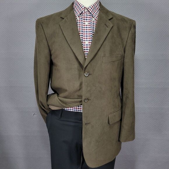 Stafford Essential Men's‎ Sport Coat Blazer Three Button Suede Brown Size 42R - Picture 1 of 13